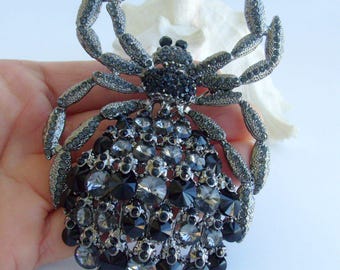 4.3 Inch Unique Insect Big Spider Brooch Pin Pendant Rhinestone Crystals ET04792M