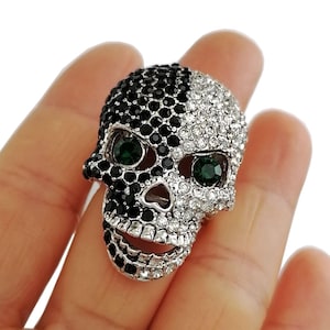 1.4 Inch Unique Skeleton Skull Brooch Pin Rhinestone Crystals Jewelry ET06632M
