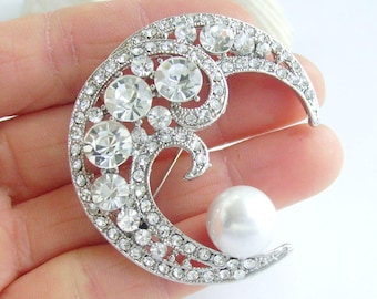 2.0 Inch Unique Half Moon Half-moon Brooch Pin Pendant Austrian Crystals Jewelry ET05817M