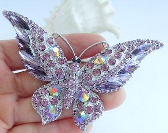 3.7 Inch Pretty Insect Butterfly Brooch Pin Pendant Rhinestone Crystals ET04538M-B