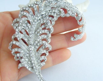 3.4インチ エレガントなフェザーブローチピンペンダント ラインストーン クリスタル プロムジュエリー ET05065M