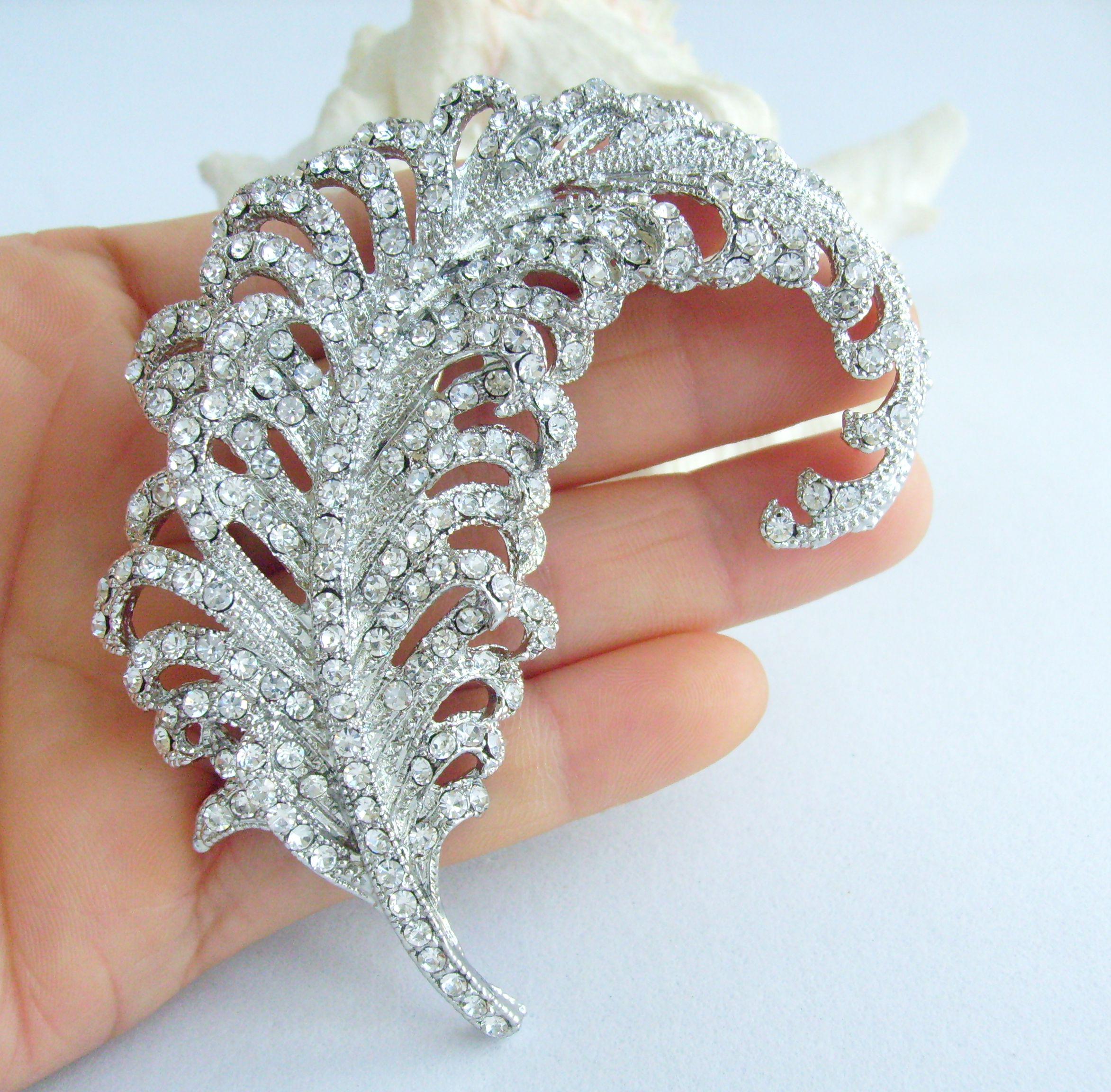 Feather Rhinestone Brooch - Etsy display picture 1