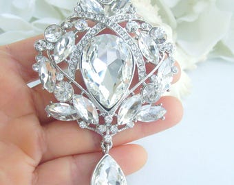 3,5-calowa broszka ślubna w kształcie łezki, zawieszka, bukiet ślubny, kryształy austriackie, biżuteria na studniówkę ET04082M