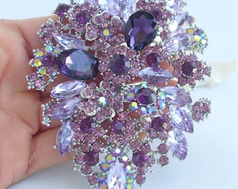 4.1 Inch Charming Flower Brooch Pin Pendant Austrian Crystals Prom Jewelry ET03905M