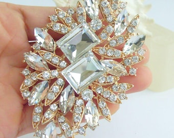 3.9 Inch Bridal Flower Brooch Pin Pendant Wedding Bouquet Austrian Crystals Prom Jewelry ET04079M
