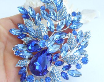4.3 Inch Charming Leaf Teardrop  Brooch Pin Pendant Austrian Crystals Prom Jewelry ET04672M