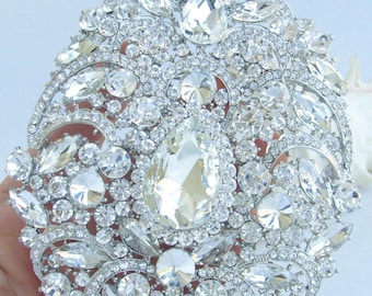 4.9 Inch Gorgeous Large Teardrop Brooch Pin Pendant Wedding Bouquet Austrian Crystals Prom Jewelry ET04045M