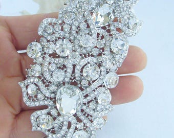 3.9 inch Bridal Flower Brooch Pin Pendant Wedding Bouquet Austrian Crystals Prom Jewelry ET05093M
