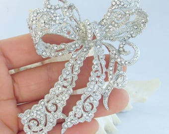 4.1 Inch Elegant Bowknot Brooch Pin Pendant Austrian Crystals Jewelry ET05823M