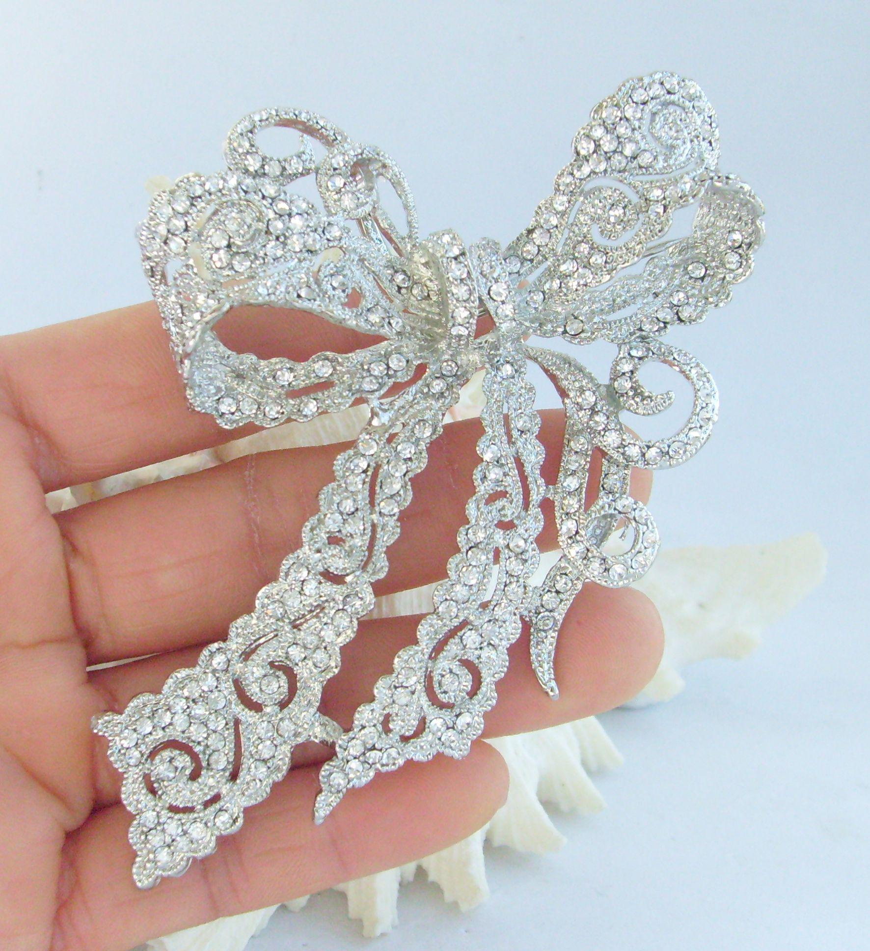 Broche Vintage Avec Gros Brillants En Cristal - Ancienne - Occasion