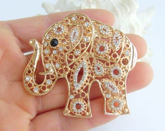 2.2 Inch Unique Animal Elephant Brooch Pin Pendant Rhinestone Crystals ET05102M