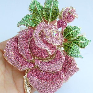 5.3 Inch Big Rose Flower Brooch Pin Pendant Austrian Crystals Prom Jewelry ET02994M