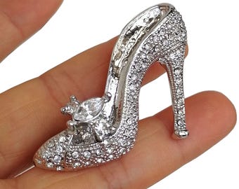 2.2 Inch Charming High-Heeled Shoes Brooch Pin Pendant Austrian Crystals Prom Jewelry ET05865M