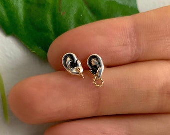 18K White Gold Ear Earrings with 18K Yellow Twisted Gold Hoops, Audiology, ENT Doctor Gift, Anatomy Jewelry, Best, Speech Therapy