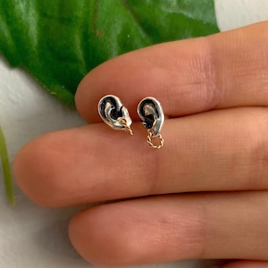 18K White Gold Ear Earrings with 18K Yellow Twisted Gold Hoops, Audiology, ENT Doctor Gift, Anatomy Jewelry, Best, Speech Therapy image 1