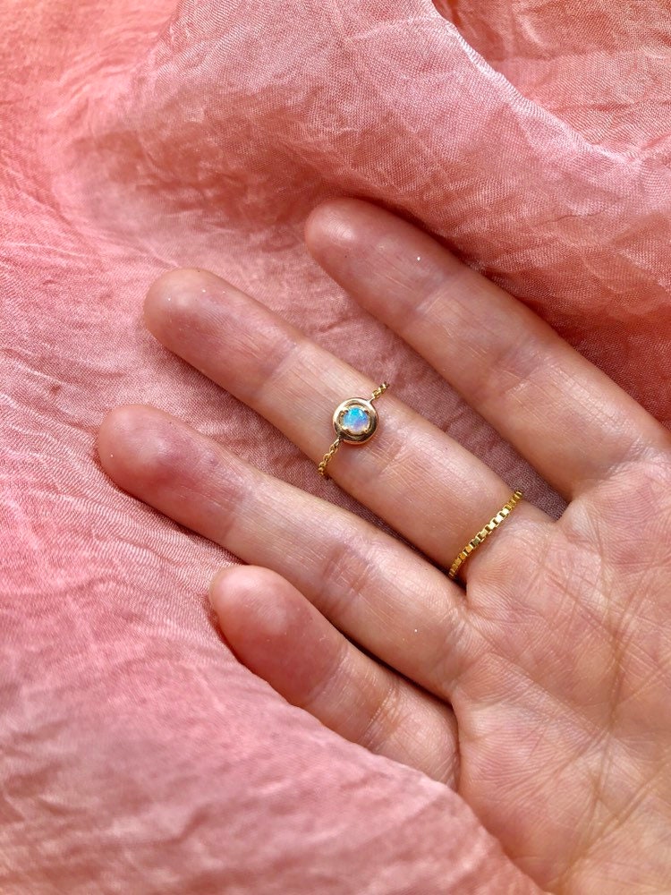 Opal Chain Ring 14K Gold Genuine Australian Opal Ring Gifts | Etsy