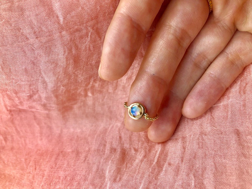 Opal Chain Ring 14K Gold Genuine Australian Opal Ring Gifts | Etsy