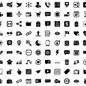 May include: A collection of black and white social media and communication icons. The icons include a map, envelope, bird, network, user, phone, image, heart, share, video camera, wallet, wifi, calendar, shopping cart, chat bubble, clock, hand with heart, hashtag, hourglass, microphone, quote, share, folder, tag, speech bubble, download, letter S, star, like, user with envelope, sunglasses, camera, link, upload, list, eye, flag, heart, heartbeat, heart, speech bubble, location, magnifying glass, moon, phone, user, crown, wallet, star, envelope, speech bubble, speech bubble, dots, circle, camera, lightning, speech bubble, calendar, speech bubble, cloud, ghost, graph, music, heart, speech bubble, stars, trash can, users, wifi, book, camera, hand, newspaper, paper airplane, speech bubble, bar, tag, television, alarm clock, bell, briefcase, link, calendar, heart, speech bubble, speech bubble, letter M, user, eye, smiley face.