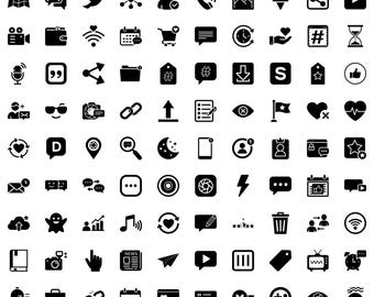 May include: A collection of black and white social media and communication icons. The icons include a map, envelope, bird, network, user, phone, image, heart, share, video camera, wallet, wifi, calendar, shopping cart, chat bubble, clock, hand with heart, hashtag, hourglass, microphone, quote, share, folder, tag, speech bubble, download, letter S, star, like, user with envelope, sunglasses, camera, link, upload, list, eye, flag, heart, heartbeat, heart, speech bubble, location, magnifying glass, moon, phone, user, crown, wallet, star, envelope, speech bubble, speech bubble, dots, circle, camera, lightning, speech bubble, calendar, speech bubble, cloud, ghost, graph, music, heart, speech bubble, stars, trash can, users, wifi, book, camera, hand, newspaper, paper airplane, speech bubble, bar, tag, television, alarm clock, bell, briefcase, link, calendar, heart, speech bubble, speech bubble, letter M, user, eye, smiley face.