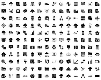 150 icônes Big Data SVG PNG JPG | Cloud computing, serveur, analytique, jeu d'icônes de sécurité