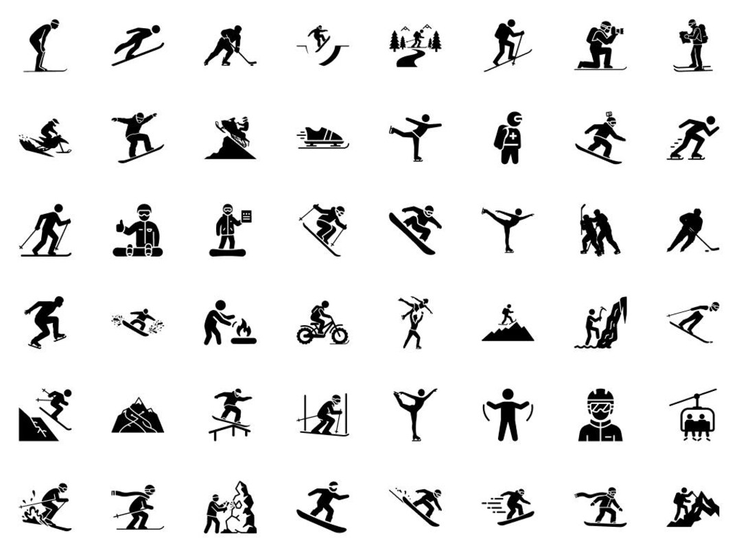 Winter Sports SVG Icons — Skiing, Snowboarding, Ice Skating Silhouettes ...