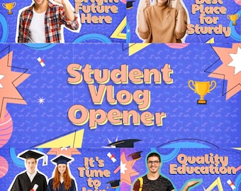 Plantilla de inicio para vlog estudiantil: Graduación y introducción a curso en línea (descarga digital, archivos PSD, AI y PNG)
