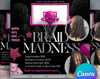 Plantilla de volante para peluquería: Trenzas, bob boho (descarga instantánea)