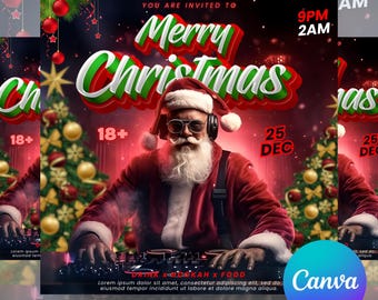 Volante de fiesta navideña con DJ de Santa Claus / Plantilla editable de Canva (descarga instantánea)