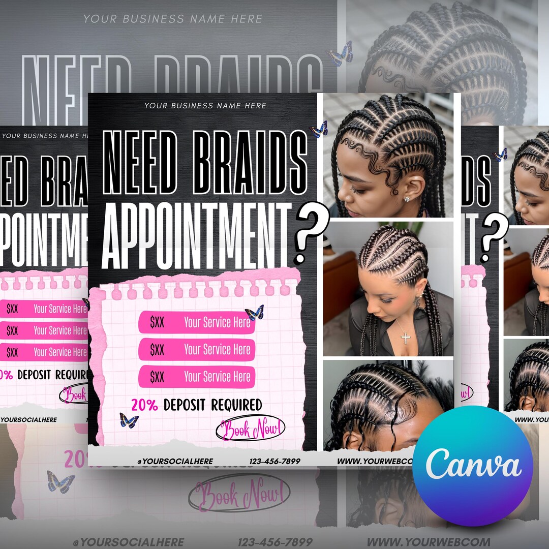 Braids Hair Styles Braiding Price Guide | DIY Flyer Template Design ...