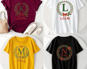 Láminas artísticas personalizadas con monogramas de coronas navideñas / Juego de 4 (descarga digital)