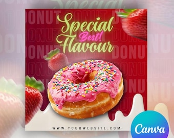 Plantilla editable de volante de donas para promoción de panadería (descarga digital)
