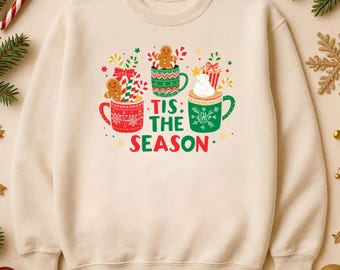 Impresión de taza navideña / Arte de pan de jengibre y bastón de caramelo (Descarga digital)