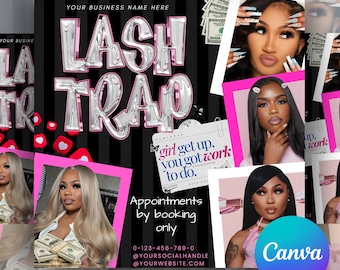 Plantilla de folleto para pestañas postizas / Marketing para salones de belleza (Canva personalizable)