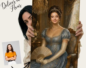 Individuell gefertigtes Bridgetton Portrait vom Foto, Royal Regency Art, Old Geld Stil