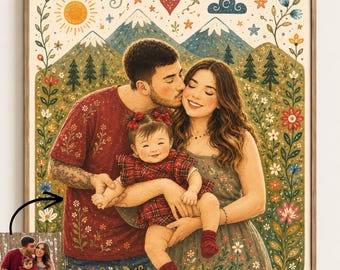 Benutzerdefinierte Familienporträt Illustration, Cartoon Porträt, personalisierte digitale Zeichnung vom Foto, Gedenkgeschenk für Mutter, Geschenk für sie
