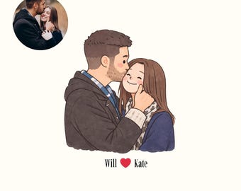Custom Hand-drawn Couple Portrait, Cartoon Anime Caricature, Family, Personalized Anniversary, Valentine's day, Holiday, Digital Gift