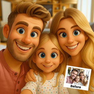 Retrato no estilo Pixar a partir de foto, arte digital Pixar, arte digital personalizada de casais, famílias e animais de estimação, presente para ele, ela, 3D Pixar