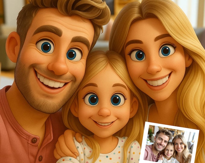 Custom Pixar-Style Portrait: Family, Couples, Pets (Digital Download)