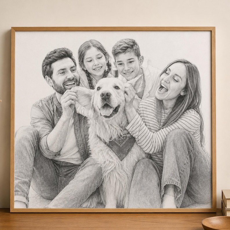 Maßgeschneiderte Bleistift-Skizze Portrait vom Foto, handgezeichnete Wandkunst (Digitaler Download) Bild 8