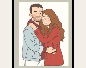 Portrait de couple personnalisé en dessin animé | Illustration d'après la photo | Cadeau de Saint-Valentin | Cadeau d'anniversaire | Portrait de famille personnalisé à partir d'une photo