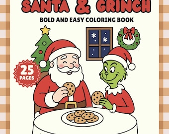 Santa & Grinch Weihnachten Malbuch | Urlaub Malvorlagen | Bold Line Kunst | Kinder Weihnachten Aktivitätenbuch | Lustige festliche Färbung