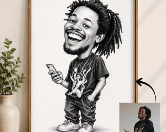 Karikatur von einem Foto • Lustige Street-Art Zeichnung & Skizze • Personalisiertes Geschenk für Familien Paare und Freunde • Digitaler Download