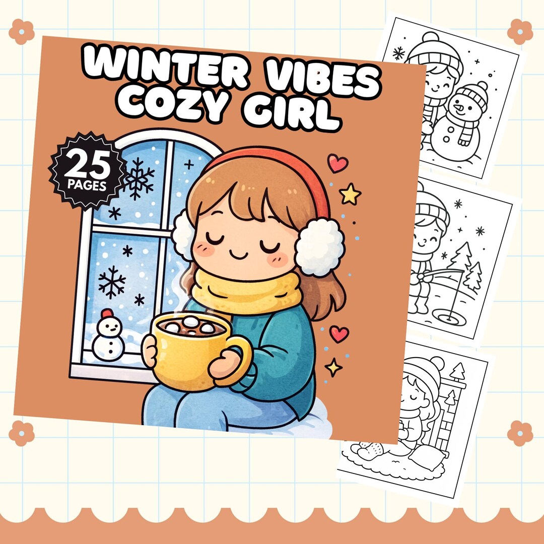 Winter Cozy Girl Coloring Book | Kawaii Winter Coloring Pages | Cute ...