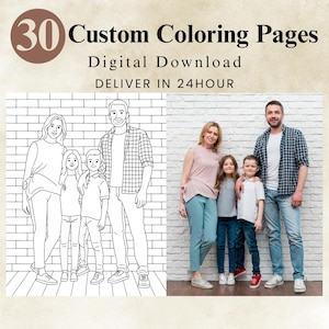 30 Custom Coloring Pages, Personalized photo to Coloring Page, Unique Kids Gift, Digital Download, Printable Coloring Book