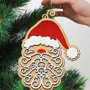 Santa Ornament Svg, Swirly Beard Santa Claus Christmas Ornament Svg, Stocking Tag Svg, Retro Santa Claus Cut File, Silhouette, Glowforge.