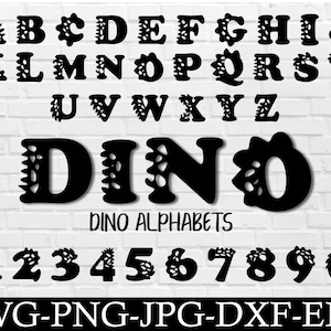 Bundle Svg alphabet dinosaure, dinosaure bébé polices Svg, dinosaures chiffres Svg, lettres dinosaure, dinosaure police Svg, fichiers dinosaure coupés, police Dino.