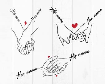 Svg personnalisé main dans la main, conception de t-shirt Svg couple, cadeau pour couple, Svg couple amoureux, cadeau d'anniversaire, personnaliser avec nom et date.