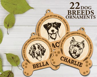 Weihnachtshund Ornament SVG-Bundle, Weihnachtshund Dekor svg, Weihnachtshunderassen, personalisierte Hunderasse Ornamente svg, Laser Cut-Datei.