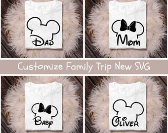Voyage en famille personnalisé SVG & PNG, motifs familiaux assortis, maman papa bébé souris SVG, cadeau personnalisé art, vacances en famille 2025, téléchargement numérique