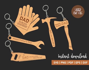 Llavero de herramientas manuales en formato SVG, regalo personalizado para papá (descarga digital), llavero personalizado para el Día del Padre, feliz Día del Padre, archivo SVG cortado con láser.